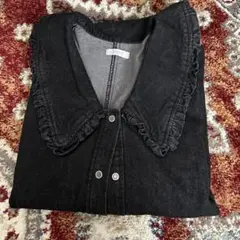 LOWRYSFARM bigカラーデニムジャケシャツ ブルー フリルブラウス