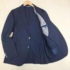美品✨ジーステージ　シアサッカー　テーラードジャケット　ストレッチ　ネイビー　Lのサムネイル
