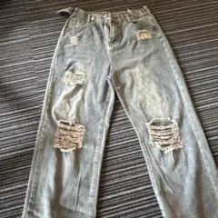 ダメージデニムパンツ XL ライトブルー