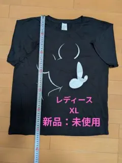 【未使用】TシャツXL(小さめ)ミッキーシルエットレディース黒