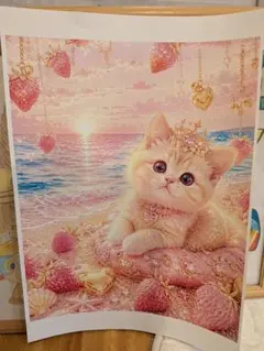 猫とプールのファンタジーイラストポスターa4額付き発送♥ - メルカリ