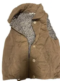 ブラウン フード付きダウンベスト レディース　ヒョウ柄おしゃれ