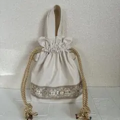 インド刺繍リボン　巾着バッグ