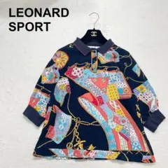 極美品 レオナールスポーツゴルフ 総柄プリントロゴ スタンドカラー