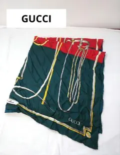 GUCCI グッチ 大判シルクスカーフ 馬具柄 グリーン レッド シルクのサムネイル