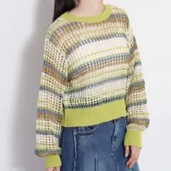 cepo 長袖　透かし編みニット　マルチカラー　おしゃれ　可愛い　M　春