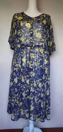 花柄シースルードレス ネイビー/イエロー