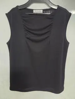 希少】LEONARD レオナール ノースリーブ トップス ブラック XL ロゴ 