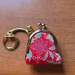 花柄がま口財布 赤