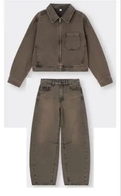 GU人気完売品　デニムセットアップ　バレルレッグジーンズ　ブラウン