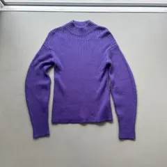 パープル リブ編み ハイネック 長袖ニット