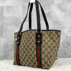 極美品 GUCCI キャンバス レザー トートバッグ ブーツ シェリーライン 茶