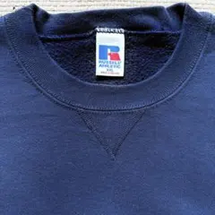 【希少XXL】90s ラッセルアスレティック スウェット 前V 無地 ネイビー