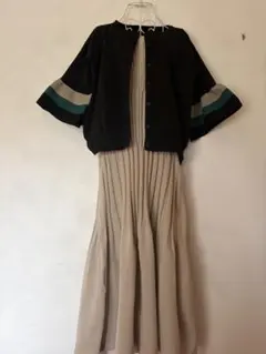 黒系　カーディガン 5分袖フレア袖ボーダー　ガーデガン