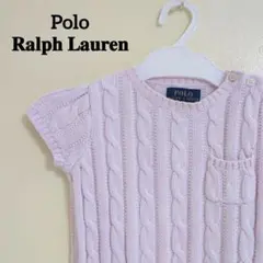 美品POLO RALPH LAUREN ケーブルニットセーター 半袖2T ピンク