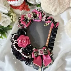 No.242 硬質ケースデコ B7 黒 ピンク バラ