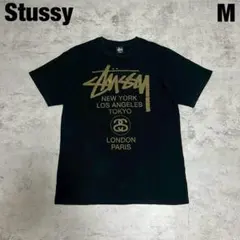STUSSY ワールドツアー ロゴT 黒 M 半袖 定番 人気 ストリート