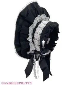 【美品】アンジェリックプリティ ブリム付きカチューシャ ボンネット 黒 美品】アンジェリックプリティ ブリム付きカチューシャ ボンネット 黒