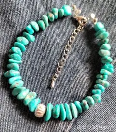 一点物 天然 無染色ターコイズ×カレンシルバー 8mm シルバーブレス 大きめ