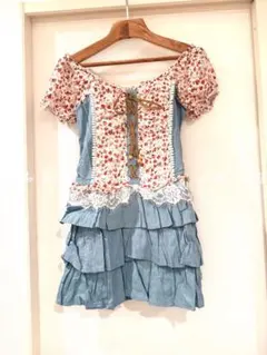 花柄　デニム　ミニワンピ　M 未使用品 ギャル　平成ギャル