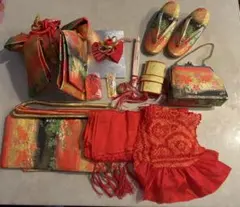 美品　七五三 帯小物フルセット 赤い花柄