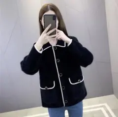 新品★ ミンク フェイク ショート ニット ジャケット レディース