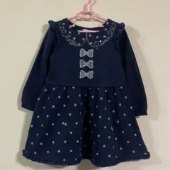 美品　メゾピアノ　ワンピース　120サイズ ネイビー　ラメ　リボン　刺繍