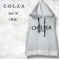 美品✨【コルザ】ノースリーブパーカー　フードベスト　ロゴ刺繍　ストライプのサムネイル