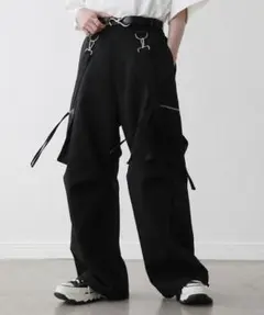 Dリング付き ワイドカーゴパンツ ブラック