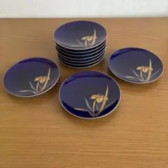 深川製磁　瑠璃彩磁　花菖蒲柄　銘々皿　10枚