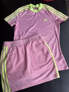 adidas ゴルフウェアセット ピンク/ライムグリーン