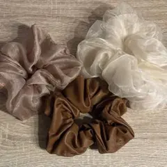 まとめ売り★3色シュシュセット（ブラウン・ベージュ・ホワイト）