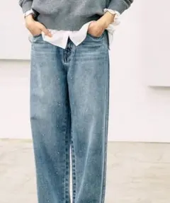 GLOBAL WORK GOODデニムプレミアムバギーパンツ【ビジュー・L】