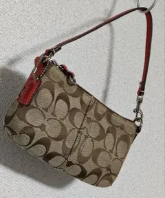 「美品」COACH シグネチャー アクセサリーポーチ ミニバック レッド