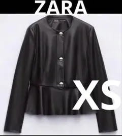◾️ ZARA フェイクレザーペプラムジャケット　ブラック
