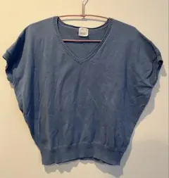WORLD BASICS Vネック 半袖 ニット ブルーのサムネイル