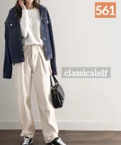 561_classicalelf ハイウエストデニム＆チノ タックワイドパンツ