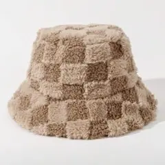 チェック柄 バケットハット 調整紐付き バケハ ブラウン