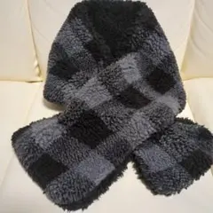 フリース チェック柄 マフラー グレー系