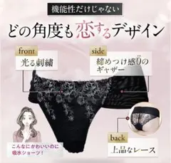 新品　モモフル　おりもの吸水ショーツ　ブラックＬサイズ　光る刺繍