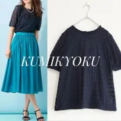 美品 組曲 洗える バルファスレース カットソー ネイビー 2 レースブラウス