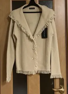 レディースカーディガン 大きな襟 ウール混 タグ付き新品