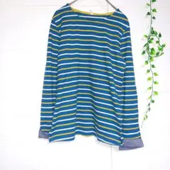 レディース　ボーダーカットソー　長袖　M グリーン×イエロー×白ボーダー