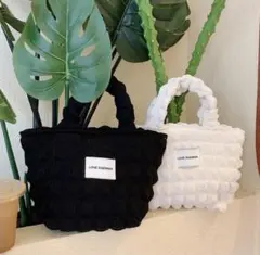 ポップコーン トートバッグ 黒 チャック付き 裏地付き