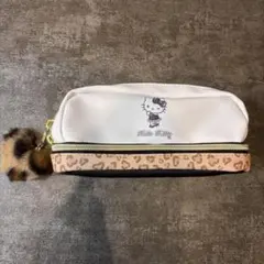 Hello Kitty レオパード柄ファスナー２段式ポーチ