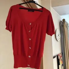 chereaux 半袖 レッド カーディガン ぽわん袖・美品❣️のサムネイル