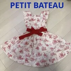 【美品】プチバトー　5ans 110cm 猫パリ風景柄ノースリーブワンピース