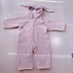 ウサギ耳フリースアウター　50〜70 ピンク　女の子　カバーオール