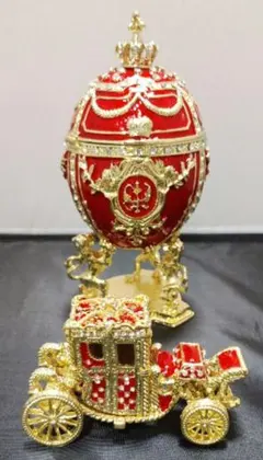 【美品】インペリアル・エッグ風 ジュエリーボックス レッドと馬車　エナメル置物 インペリアルイースターエッグ - メルカリ