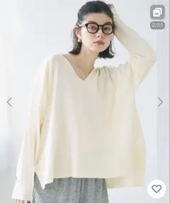 コカ Vネックスポンディッシュニット プルオーバー M 伸縮性 アイボリー 白